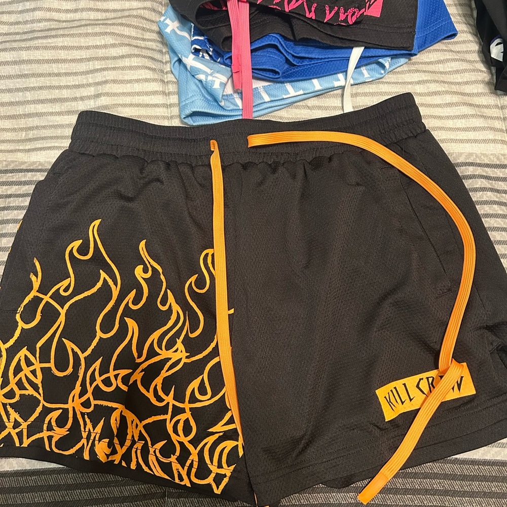 Black Shorts with Orange Flame Design